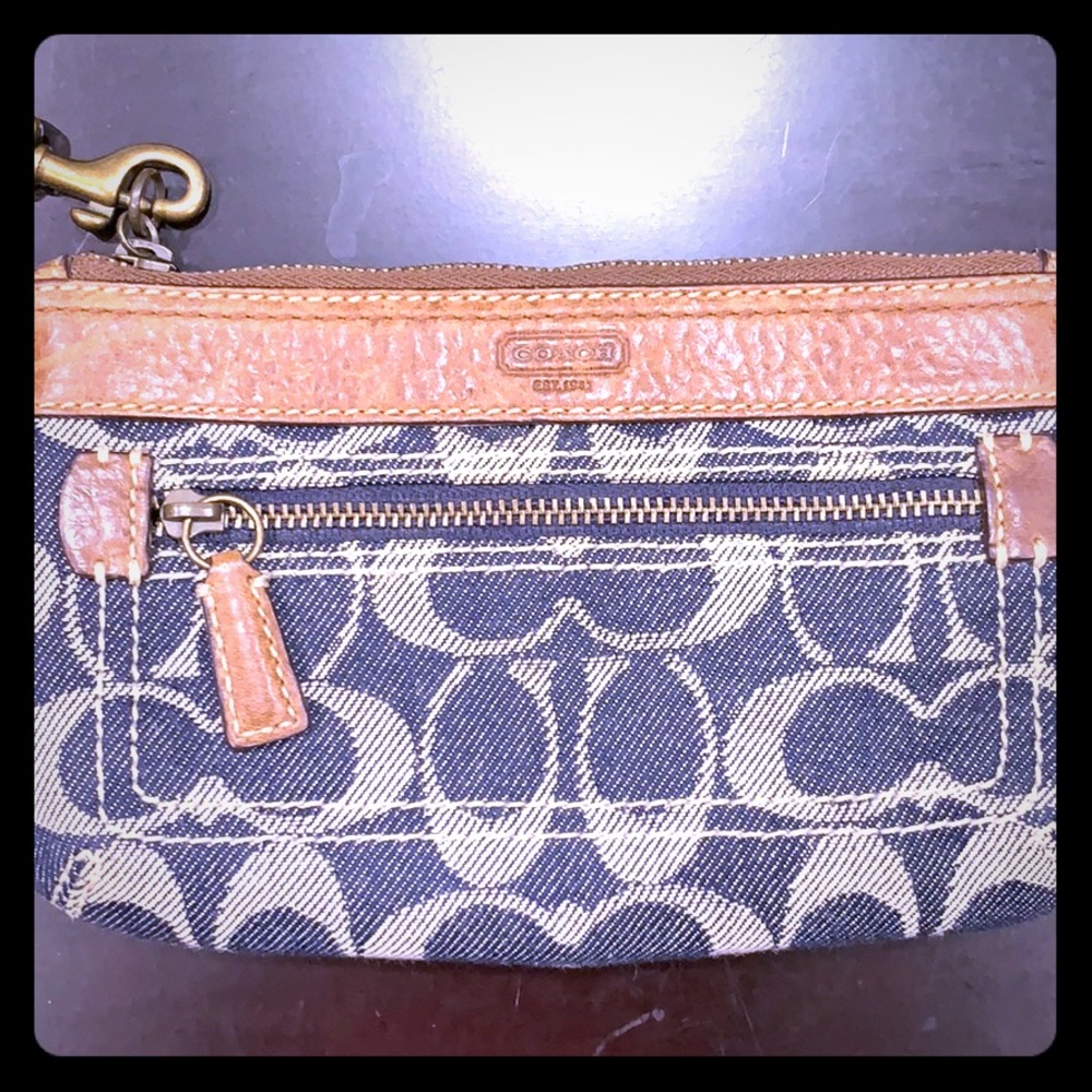Coach women’s zip wallet denim blue.
